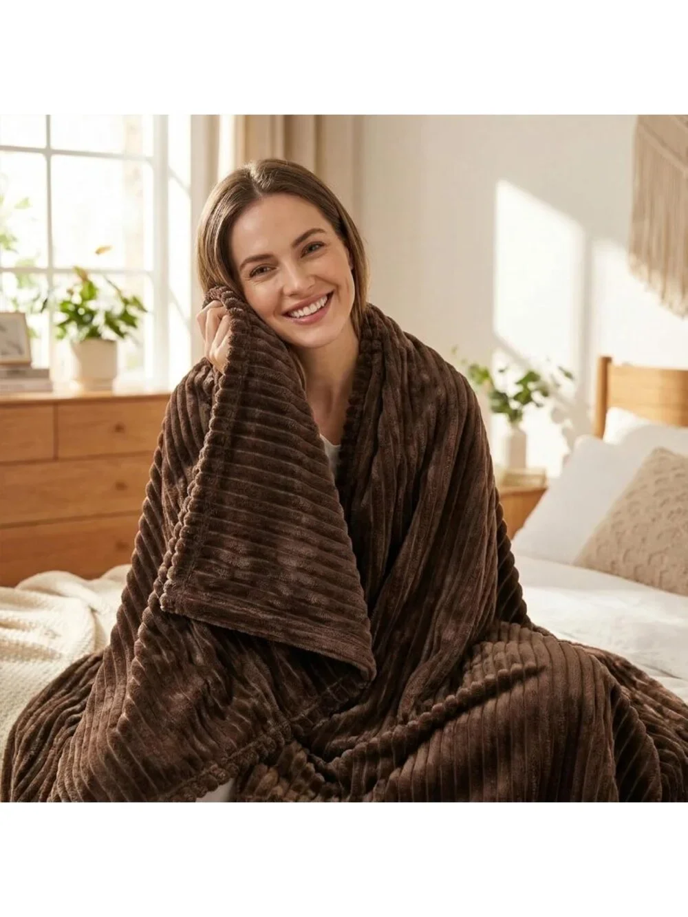 Cozy Brown Stripe Flannel Fleece Throw Blanket - Soft, Warm Microfiber for Couch